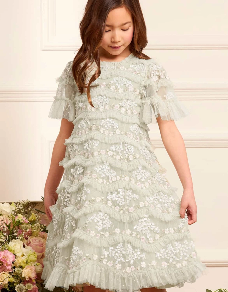 Girls Tulle Daisy Wave Dress in Multicolour
