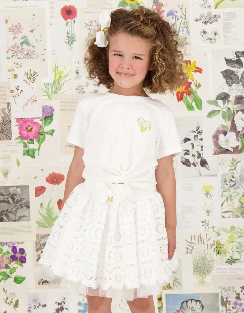 Angels Face Girls Blossom Lace Skirt in White