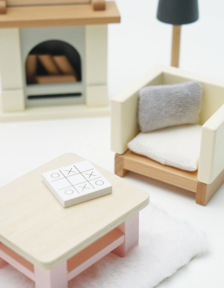 Wooden Dolls House Living Room-19 Piece (10.5cm x 4cm x 15.2cm)