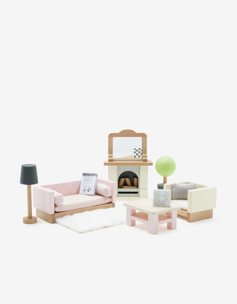 Wooden Dolls House Living Room-19 Piece (10.5cm x 4cm x 15.2cm)