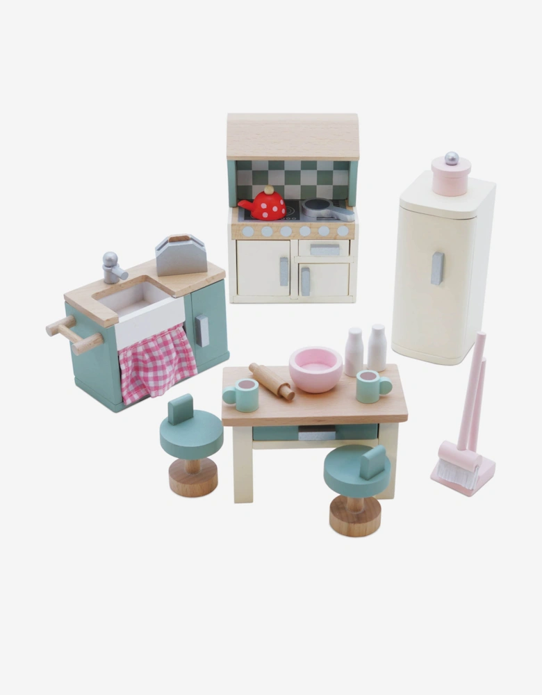 Wooden Dolls House Kitchen Furniture-20 Piece (W:4.06in x D:1.02in x H:5.59in)