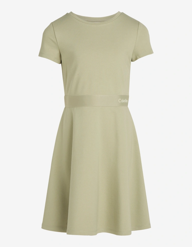 Girls Logo Tape Punto Dress in Green