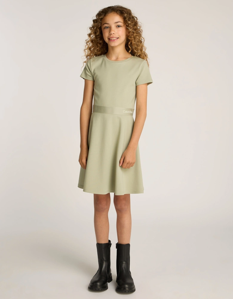 Girls Logo Tape Punto Dress in Green