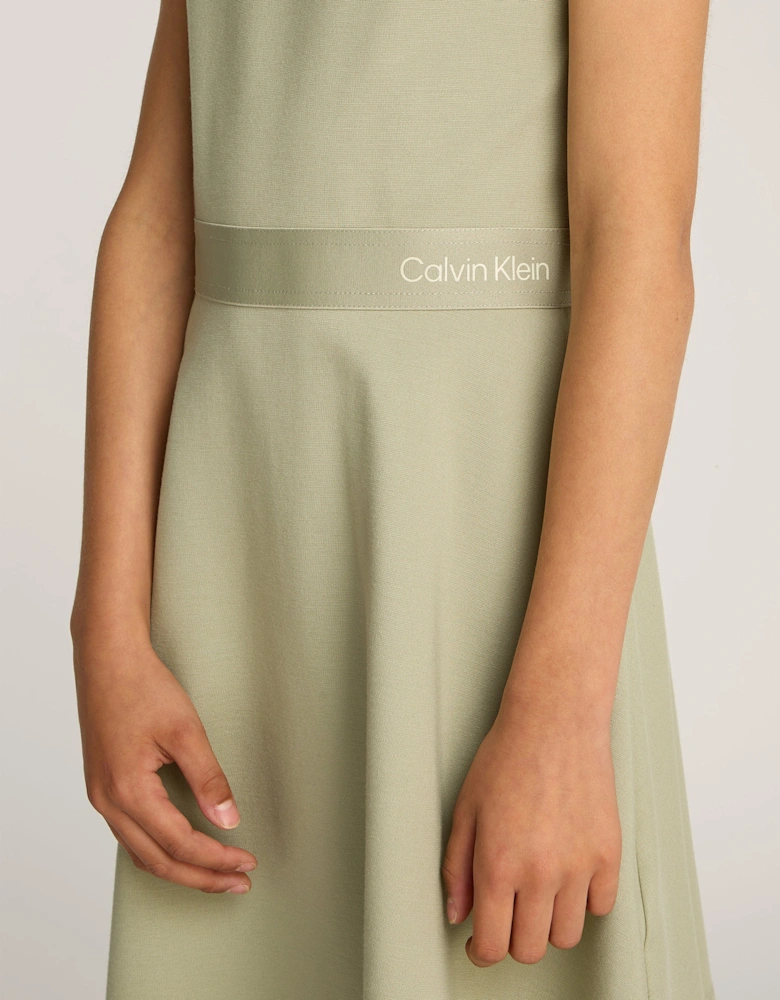 Girls Logo Tape Punto Dress in Green