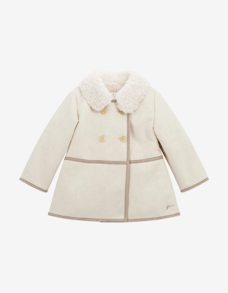 Girls Shearling Coat in Ivory