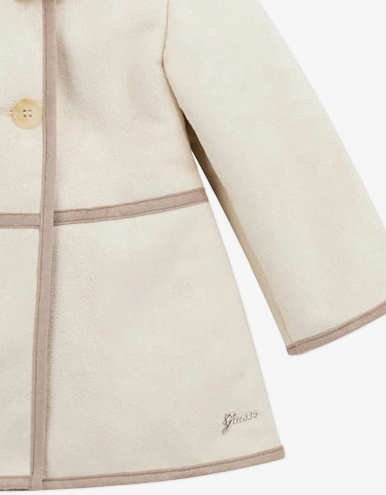 Girls Shearling Coat in Ivory