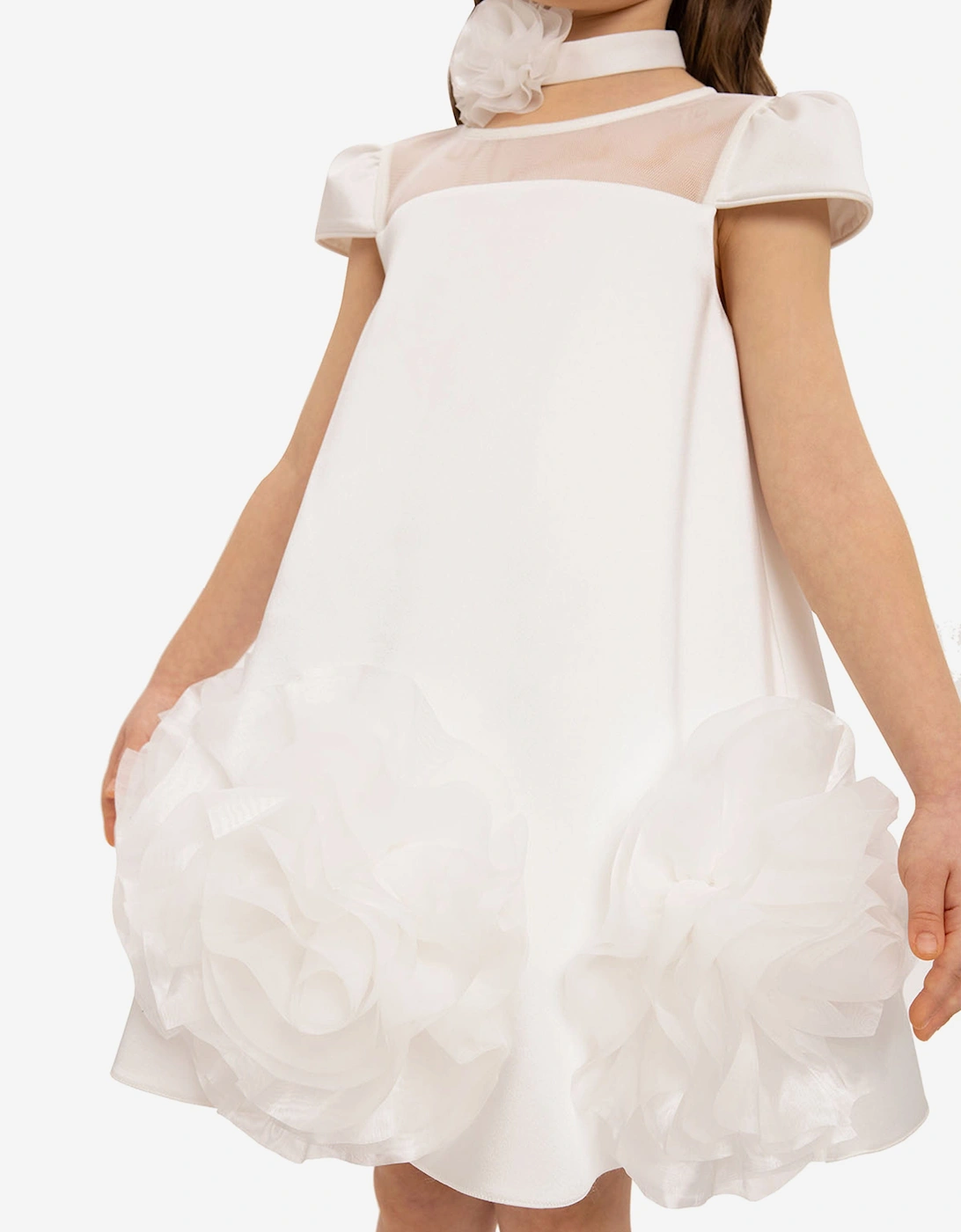 Girls Dress with Flower Choker in White