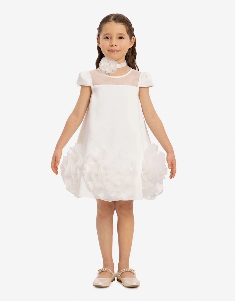 Girls Dress with Flower Choker in White