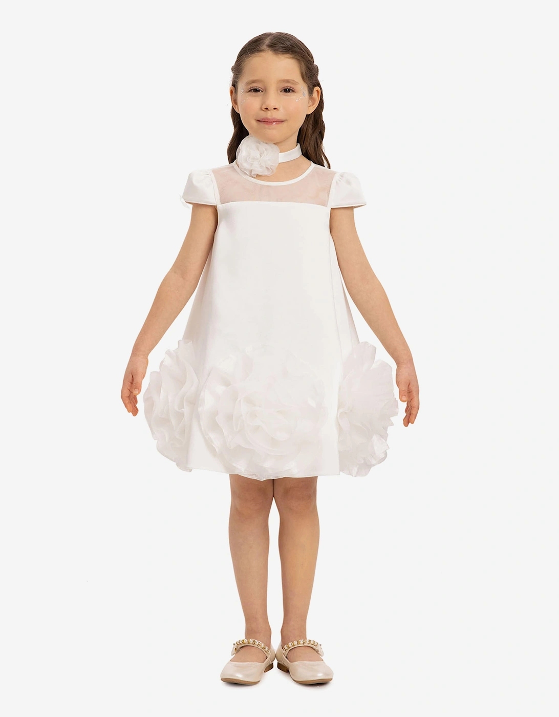 Girls Dress with Flower Choker in White, 7 of 6