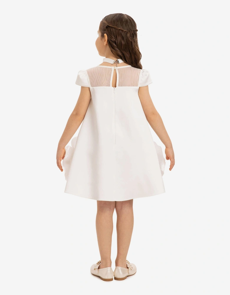 Girls Dress with Flower Choker in White