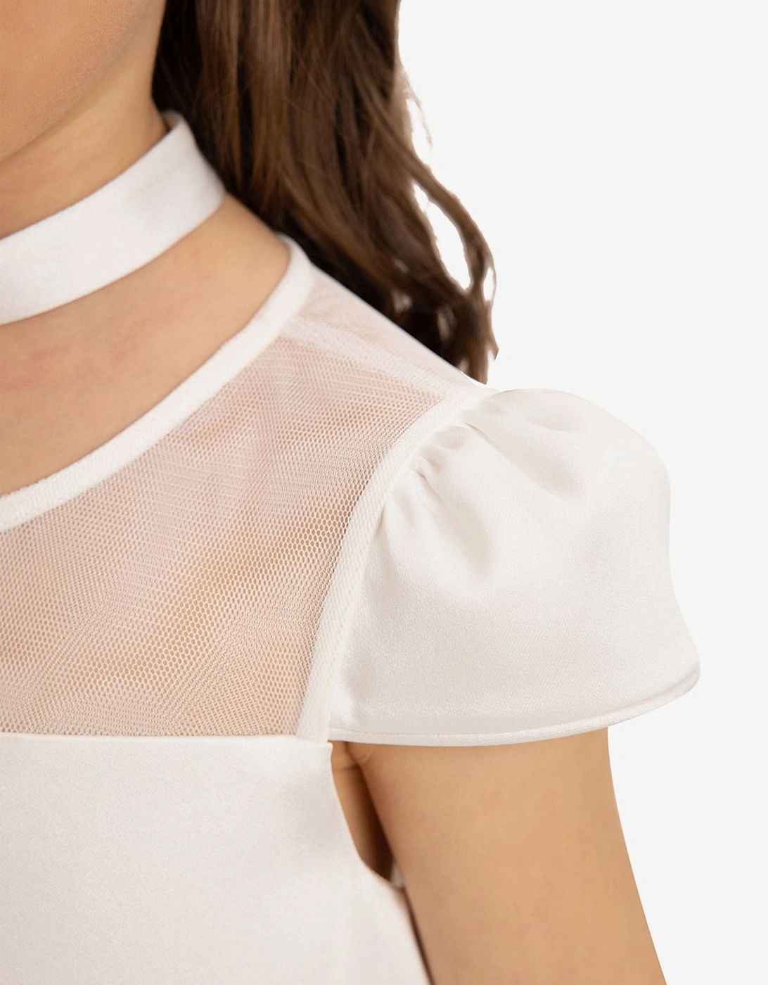 Girls Dress with Flower Choker in White