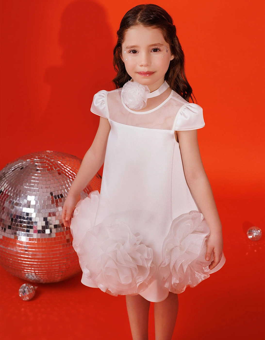 Girls Dress with Flower Choker in White