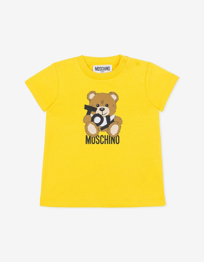 Baby Girls Teddy Bear Jersey Dress in Yellow
