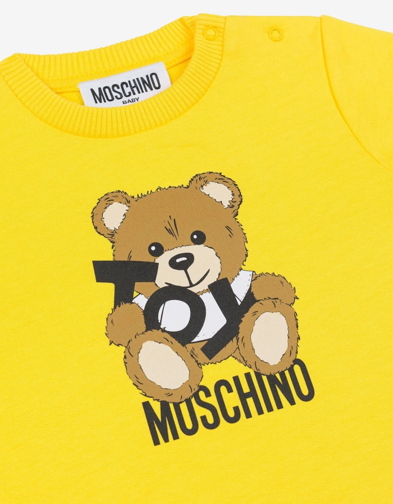Baby Girls Teddy Bear Jersey Dress in Yellow