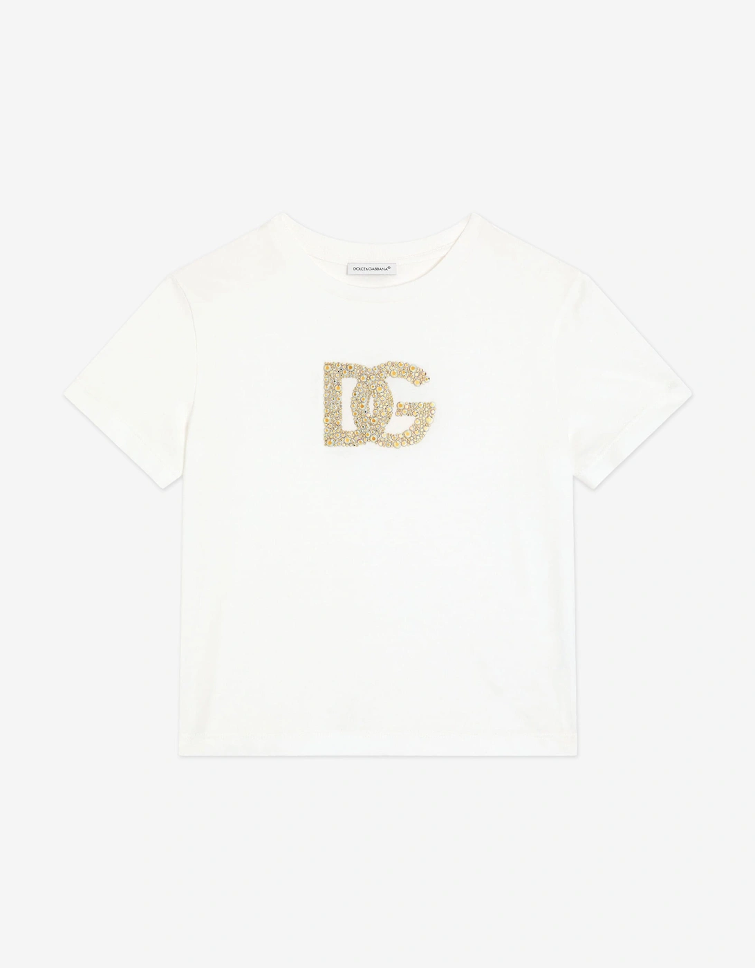 Girls Diamante Logo T-Shirt in White, 5 of 4