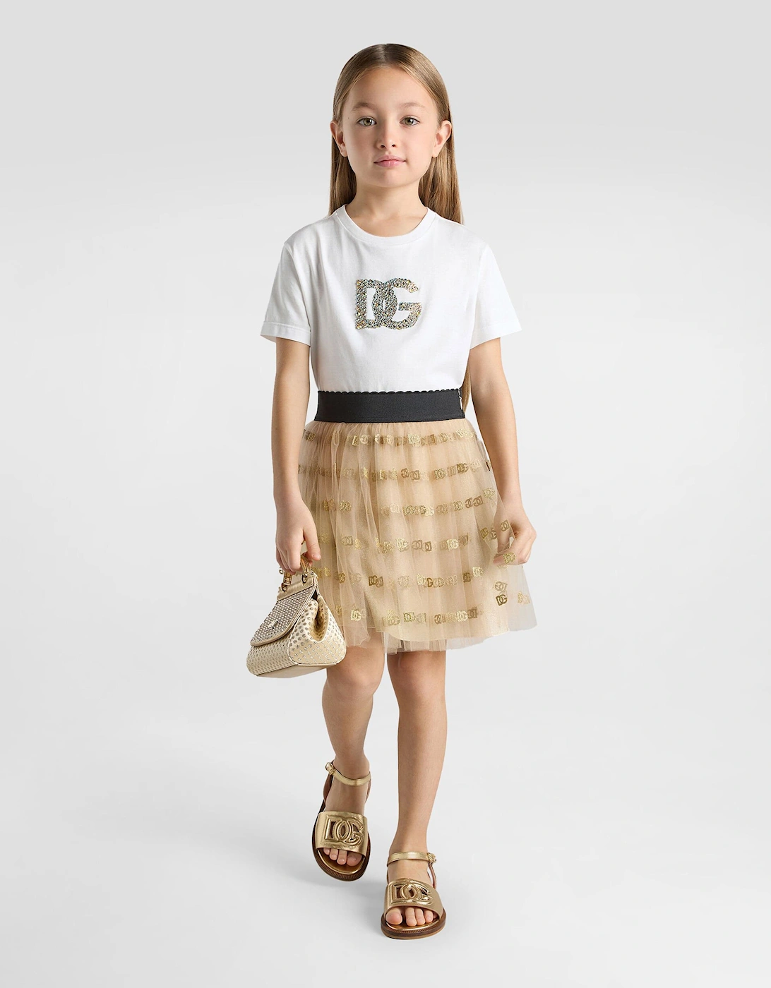 Girls Diamante Logo T-Shirt in White