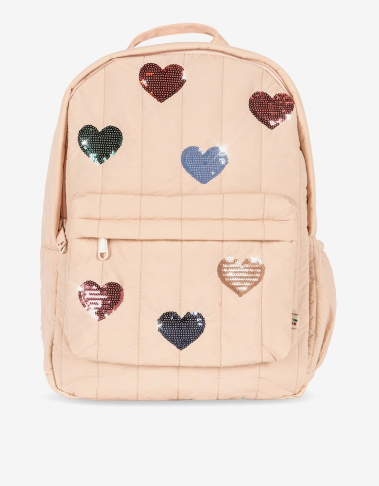 Girls Juno Quilted Sequin Heart Backpack in Pink (34cm)