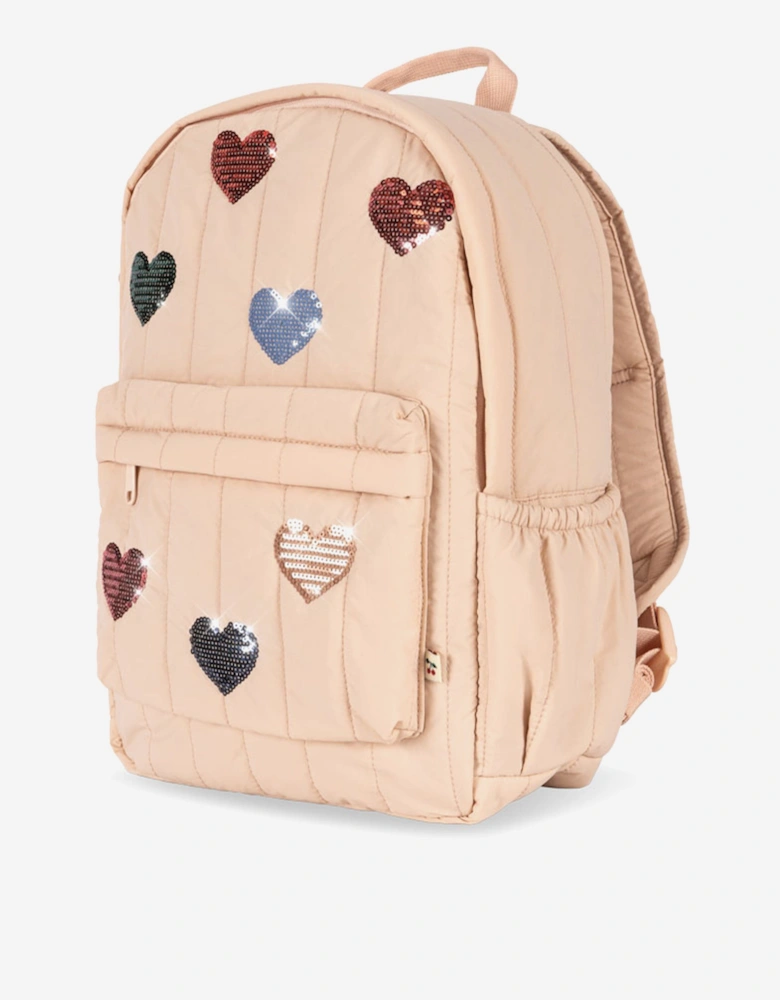 Girls Juno Quilted Sequin Heart Backpack in Pink (34cm)