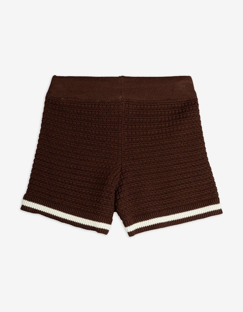 Kids Lizard Patch Crochet Knit Shorts in Brown