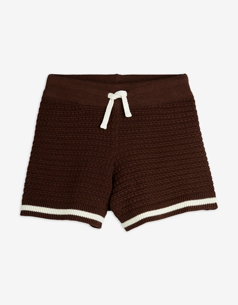 Kids Lizard Patch Crochet Knit Shorts in Brown