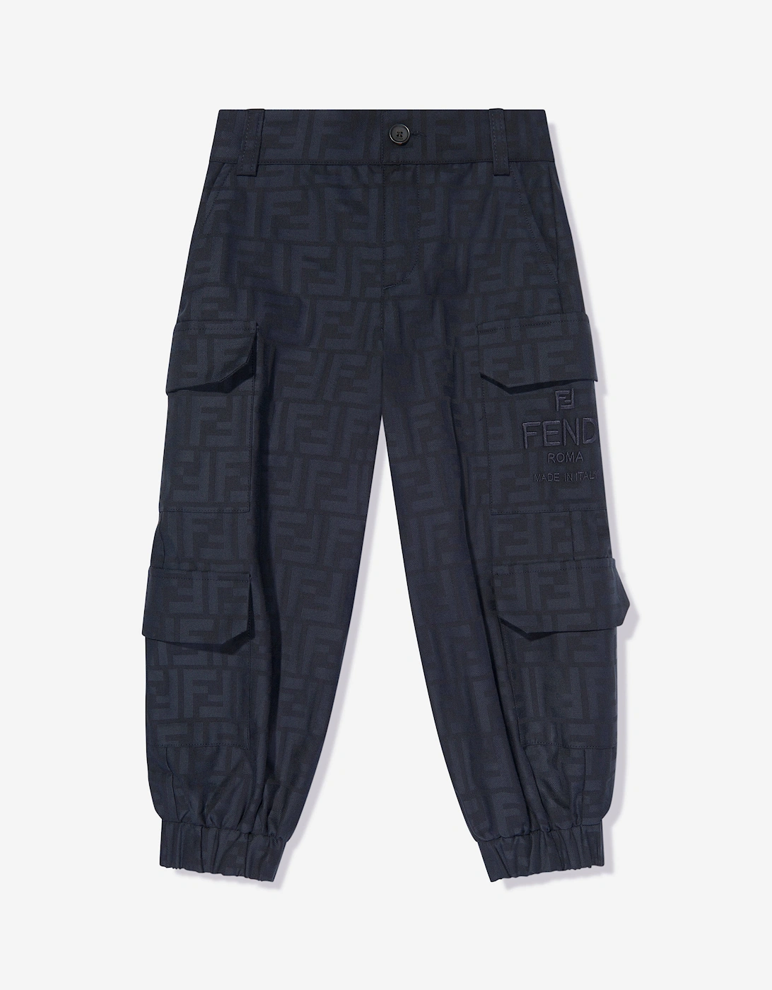 Fendi Unisex Navy Ff Jacquard Cargo Trousers In  Size 14 Yrs Kids