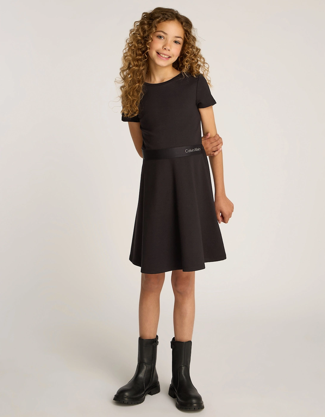 Girls Logo Tape Punto Dress in Black