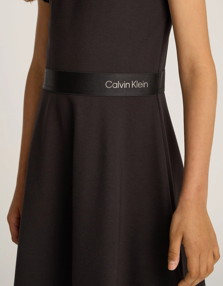 Girls Logo Tape Punto Dress in Black