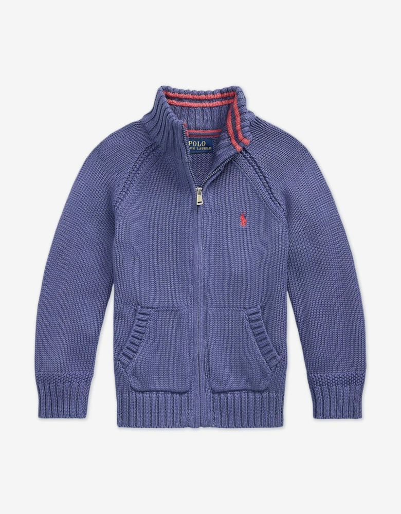 Boys Cotton Knit Zip Up Top in Blue