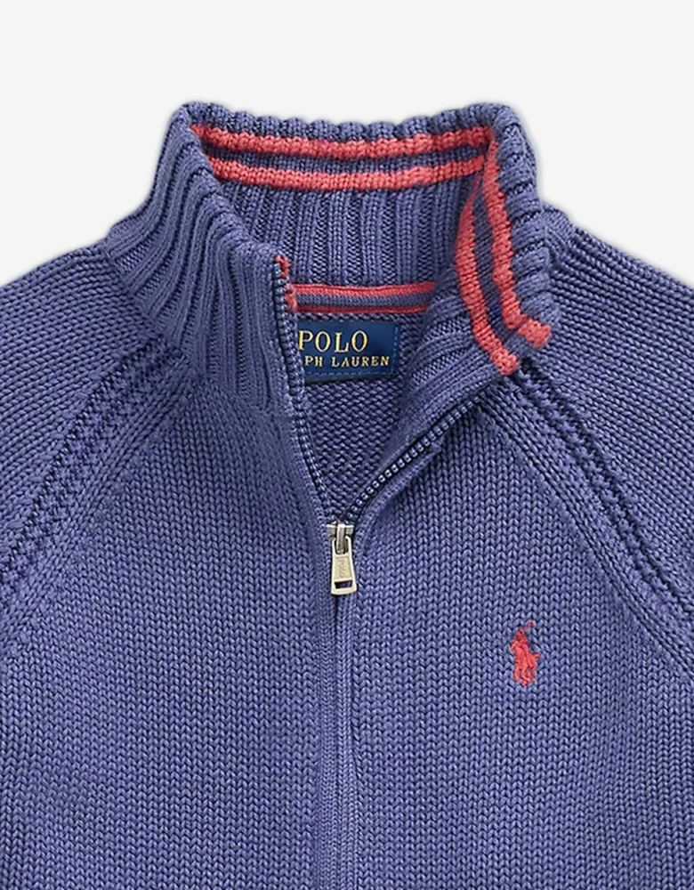 Boys Cotton Knit Zip Up Top in Blue