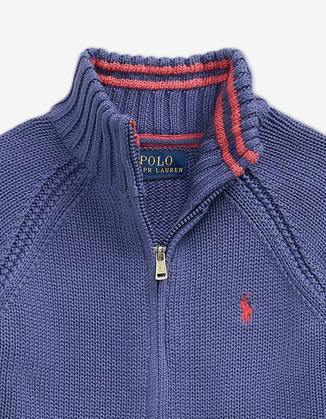 Boys Cotton Knit Zip Up Top in Blue