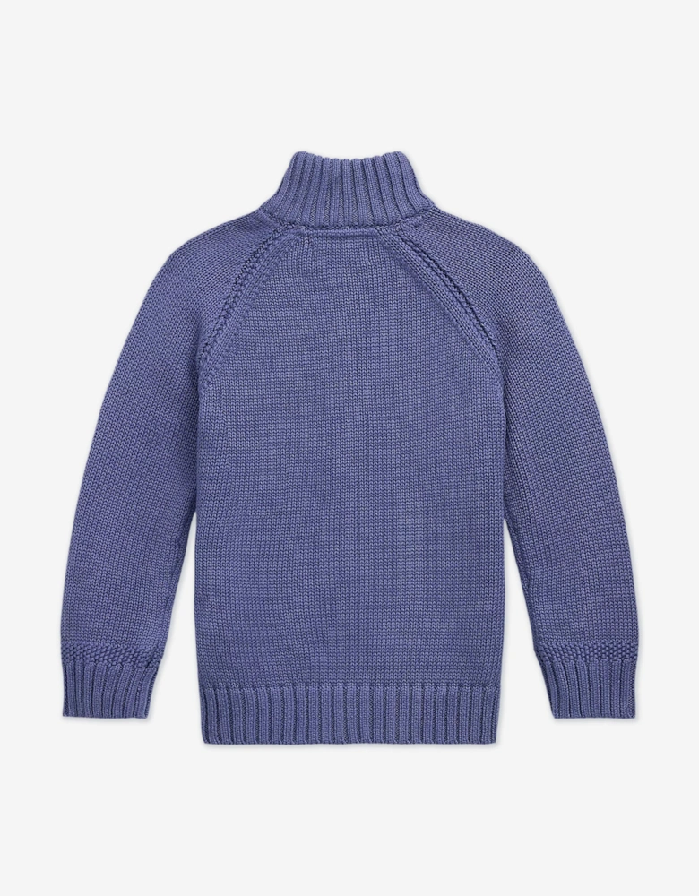 Boys Cotton Knit Zip Up Top in Blue