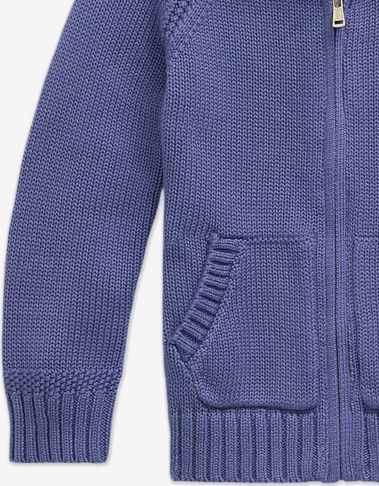 Boys Cotton Knit Zip Up Top in Blue