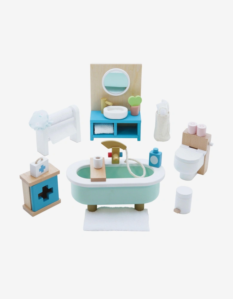 Wooden Dolls House Bathroom Furniture-19 Piece (10.5cm x 5.8cm x 14.8cm)