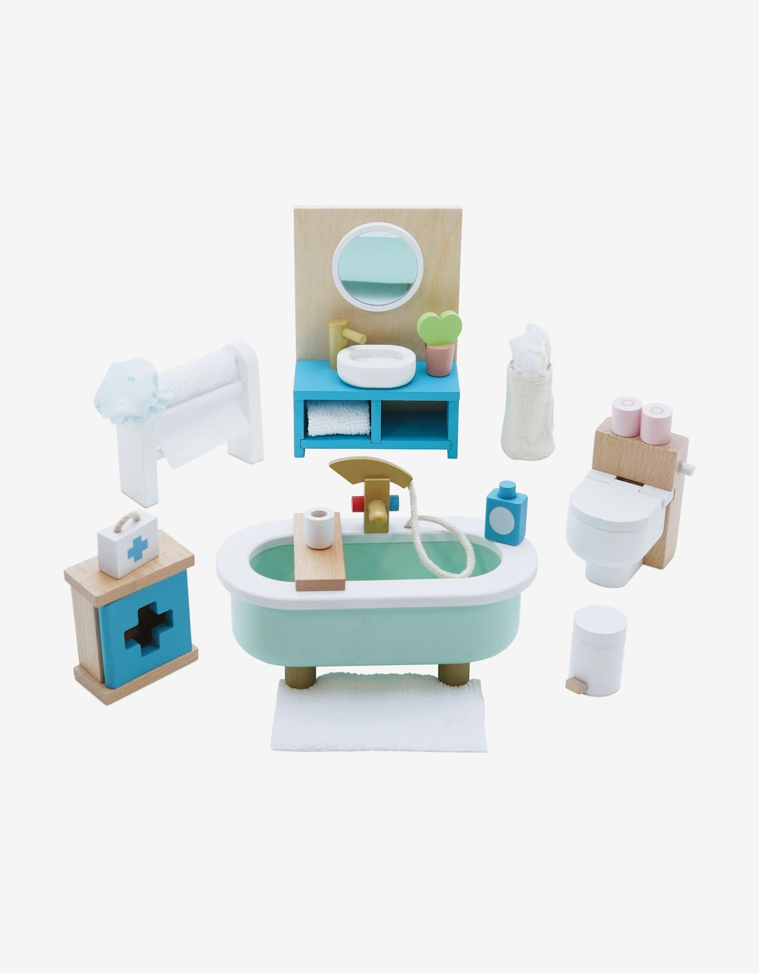 Le Toy Van Wooden Dolls House Bathroom Furniture-19 Piece (10.5cm x 5.8cm x 14.8cm) - Blue - Size: ONE size,