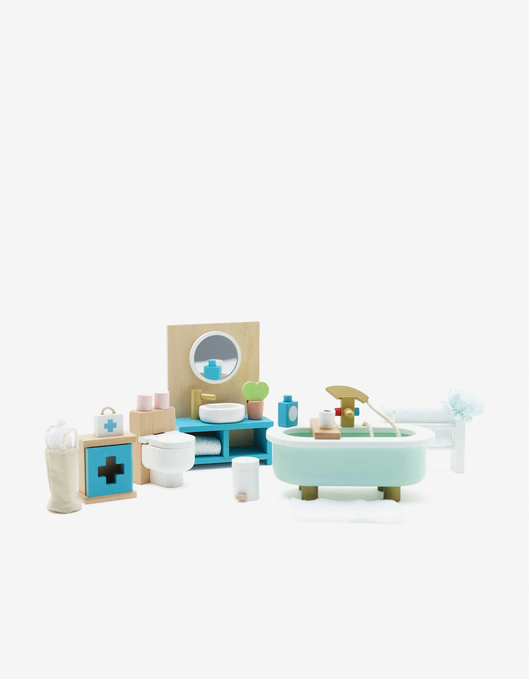Wooden Dolls House Bathroom Furniture-19 Piece (10.5cm x 5.8cm x 14.8cm)