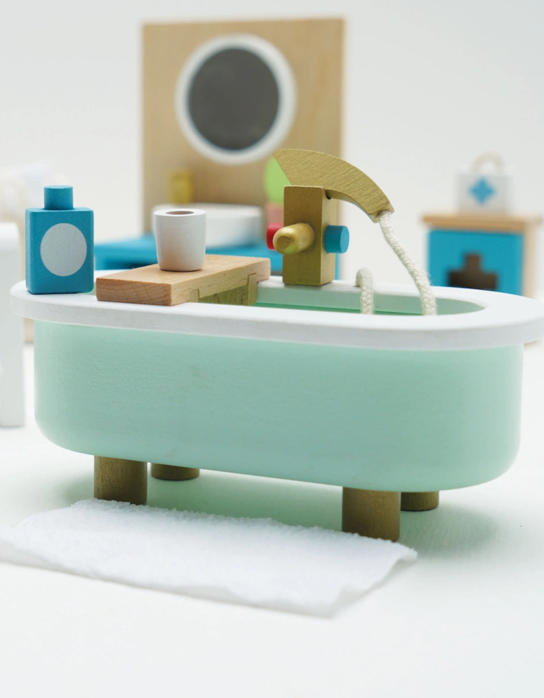 Wooden Dolls House Bathroom Furniture-19 Piece (10.5cm x 5.8cm x 14.8cm)