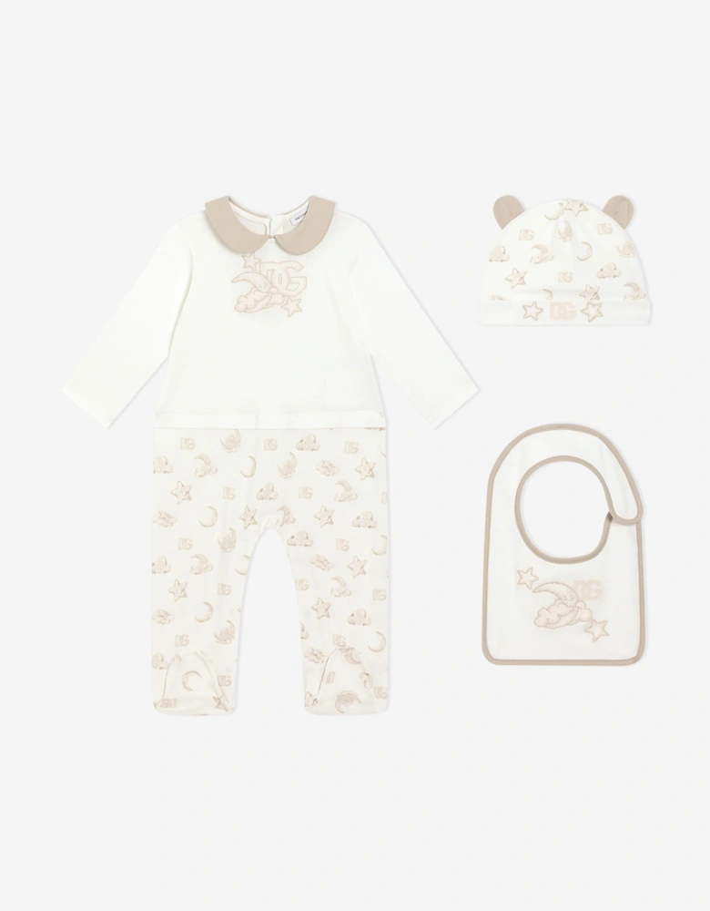Baby Embroidered Logo Babygrow Set in Ivory