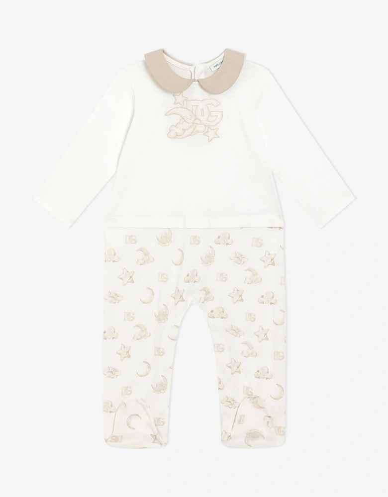 Baby Embroidered Logo Babygrow Set in Ivory