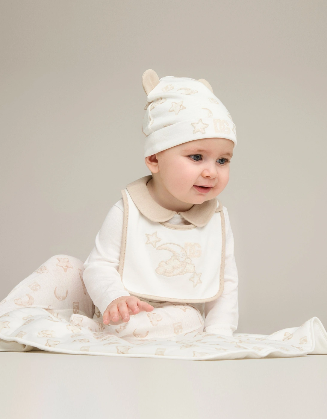 Baby Embroidered Logo Babygrow Set in Ivory