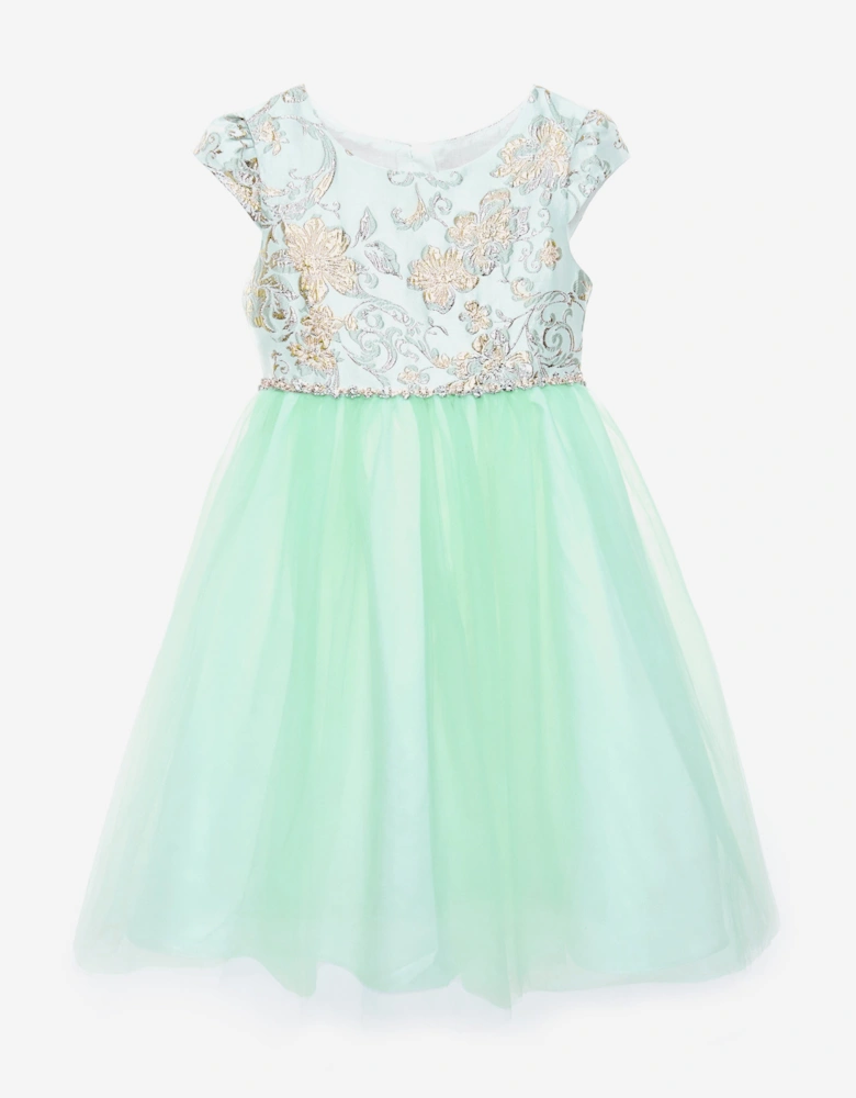 Girls Crystal Cascade Dress in Green