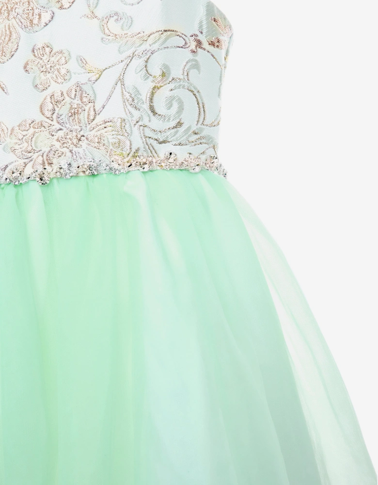Girls Crystal Cascade Dress in Green