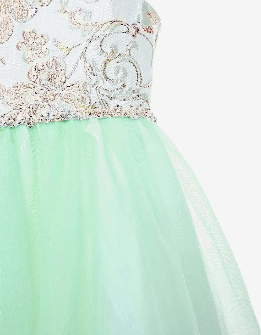 Girls Crystal Cascade Dress in Green