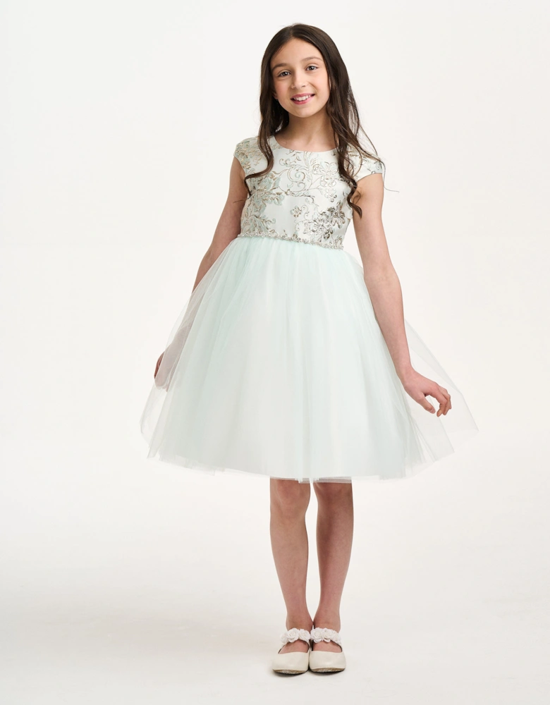 Girls Crystal Cascade Dress in Green