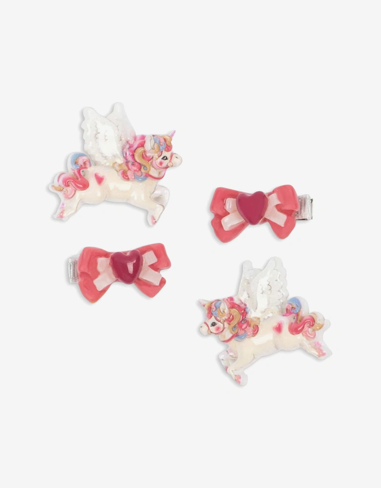 Girls 4 Pack Unicorn Bow hair Clip Set in Pink