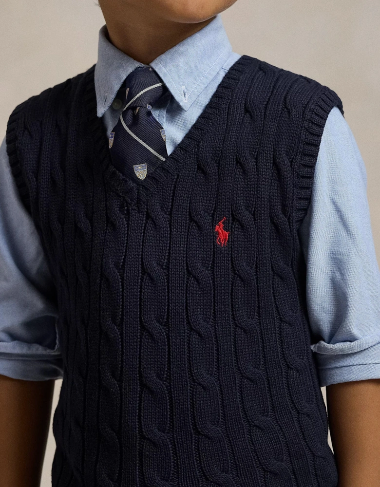 Boys Cable Knit Sweater Vest in Navy