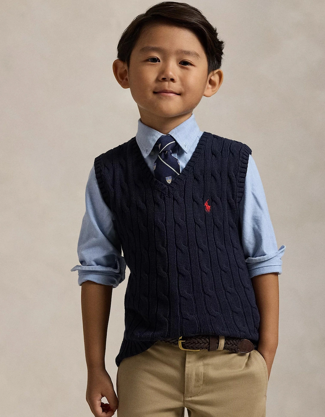 Boys Cable Knit Sweater Vest in Navy