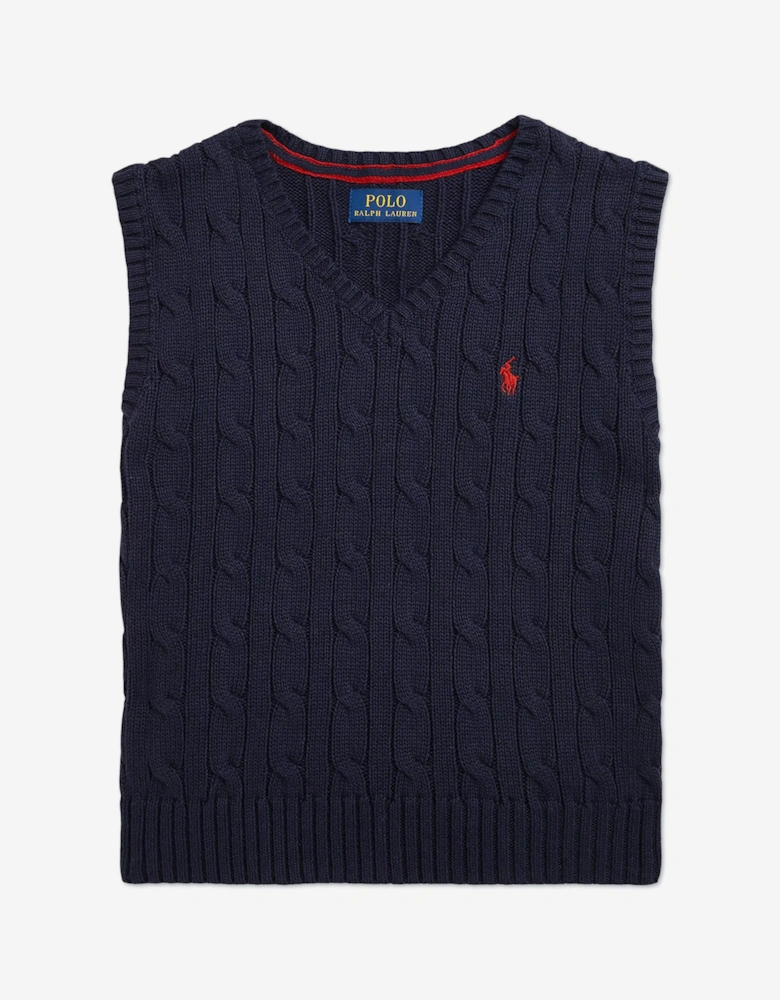 Boys Cable Knit Sweater Vest in Navy