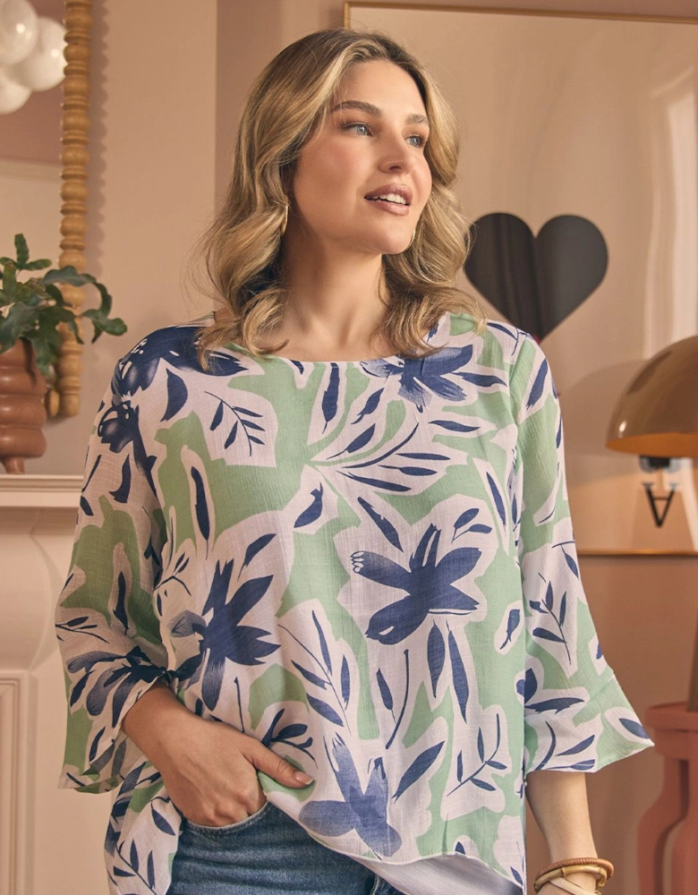 Floral Print Layered Relaxed Tunic Top