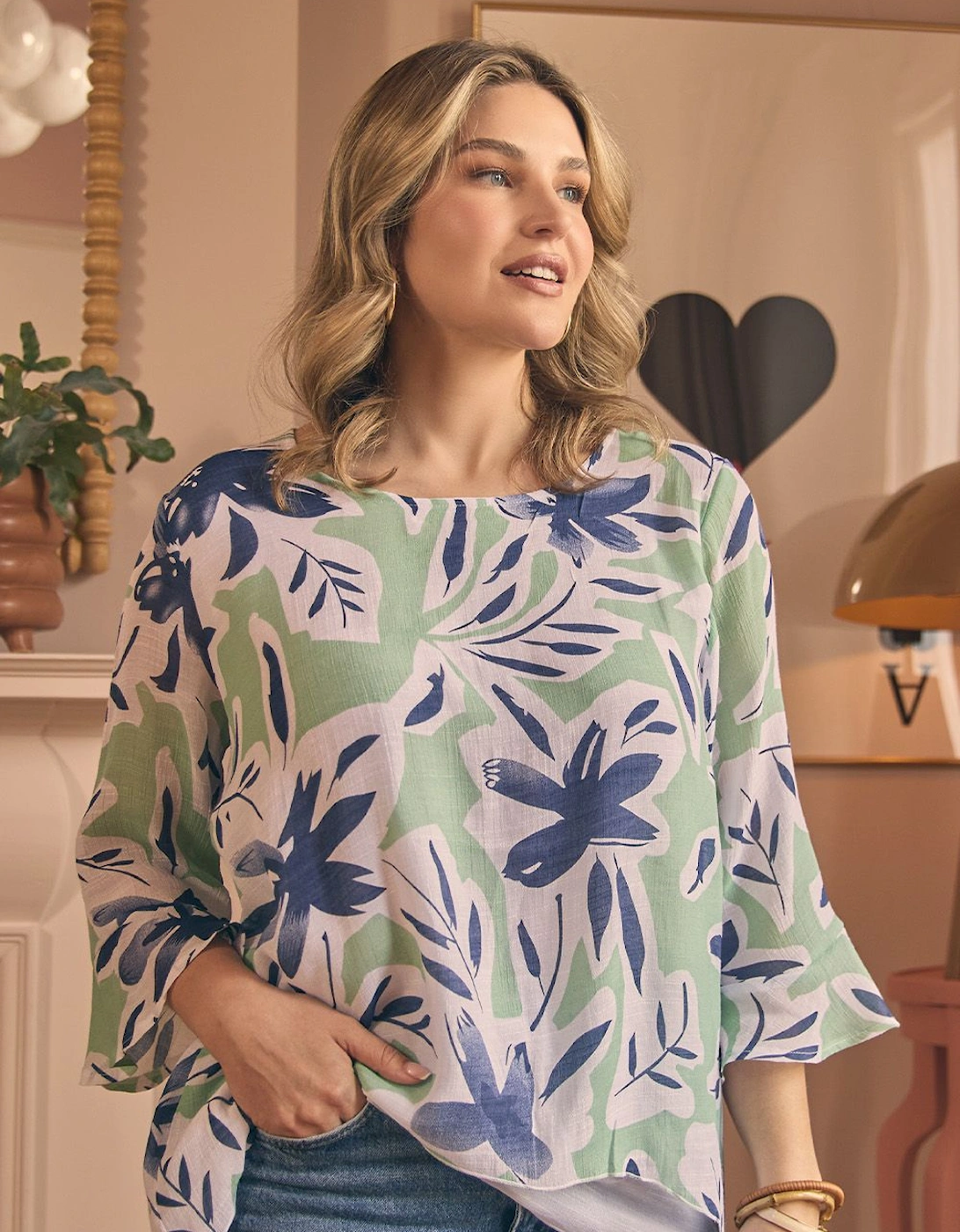 Floral Print Layered Relaxed Tunic Top, 2 of 1