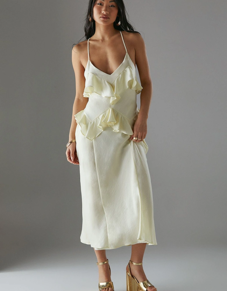 Petite Ruffle Detail Bias Satin Dress
